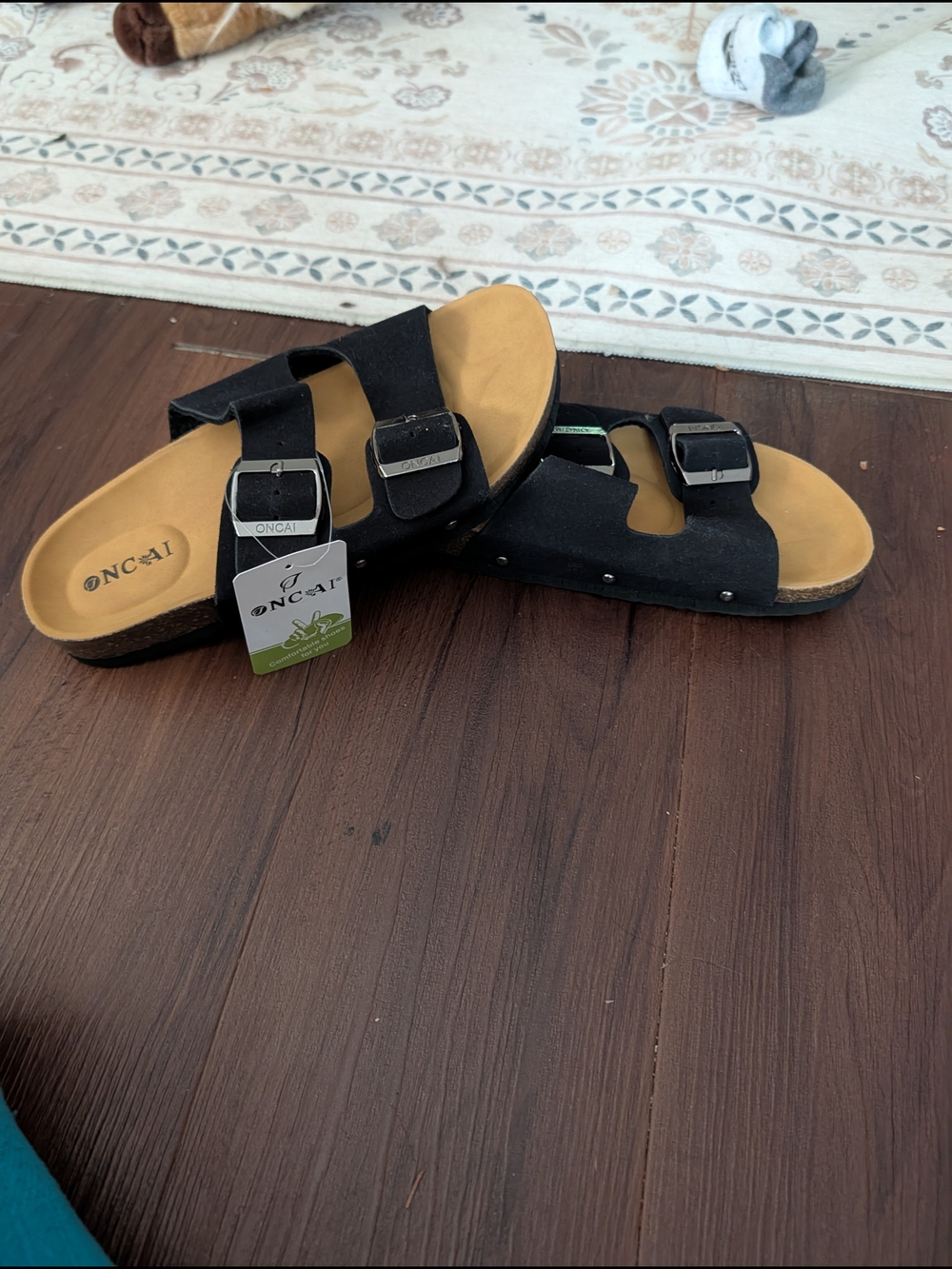 ONCAI Black Double Strap Cork Footbed Sandals